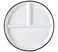 Sewroro Porcelain Divided Plates, 3 Compartment Round White Ceramic Sectioned Plates with Black Edge for Home Kicthen Use, Dishwasher Safe, 7. 86 Inch