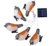Sewroro Solar LED Robin String Lights 5pcs White and Yellow Bird Clip-On Decorative Lamp String for Garden Patio Outdoor Party Lighting