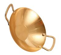 Sewroro Stainless Steel Hammered Wok Double Handle Korean Ramen Pot 25cm Gold Handles Small Cooking Pan for Home and Restaurant Cooking