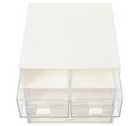 Sewroro Tabletop Makeup Organizer Desktop Drawer Box White Plastic Desk Organizer with Four Grids for Lipstick Jewellery Storage and Dust Prevention at Home Office