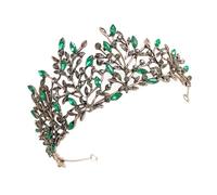 Sewroro Vintage Baroque Leaf Crown Bridal Tiara with Rhinestones, Chic Wedding Hair Accessory for Bridesmaids and Bride, Antique Gold Green Head Jewelry for Special Occasions