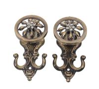 Sewroro Vintage Sunflower Zinc Alloy Curtain Hooks Holdbacks, 1 Pair Metal Curtain Tieback Hooks for Pleated Drapes, Bedroom Window Hangers with Screws, Antique Green