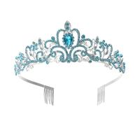 Sewroro Wedding Rhinestone Bride Crown Tiara Headdress Blue Alloy Large Bridal Headband for Wedding Dress Hair Accessories