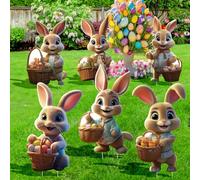 sewrung 6 PCS Easter Bunny Decorations Outdoor - Easter Bunny Signs - Easter Bunny Yard Decorations Outdoor with Stakes - Bunny Garden Sign Spring Home Decor Waterproof Lawn Signs