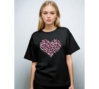 SewThoughtless Women's Pink & Rose Leopard Heart Print T-Shirt In Black | Size: Medium/Large SewThoughtless Black M/L