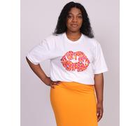 SewThoughtless Women's White Oversize T-Shirt With Orange & Blue Leopard Lip Print | Size: Large/XL SewThoughtless White L/XL