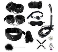 Sex Bondage 11 Pcs BDSM Leather Bondage Sets Restraint Kits Adult Sex Toys for Women and Couples,Hand Cuffs Ankle Cuff Bondage Collection & Blindfold & Tickler Included (Black)