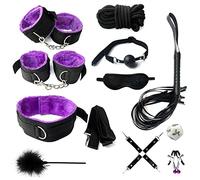 Sex Bondage 11 Pcs BDSM Leather Bondage Sets Restraint Kits Adult Sex Toys for Women and Couples,Hand Cuffs Ankle Cuff Bondage Collection & Blindfold & Tickler Included (Purple)