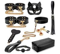 Sex Bondage BDSM Kit 8 Pcs Genuine Leather Restraints Kit Set Sex Toys for Women and Couples Sm Sex Game Play with Hand Cuffs & Blindfold & Nipple Restraint Bed Sex Bedroom Couples Game