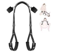Sex Bondage BDSM Kit, Bed Restraints Thigh Sling Spreader Straps Neck to Thigh/Ankle Restraint Bondage Submissive Gear, Open Leg Straps SM Game Kinky Sex Toys for Women Couples Beginner (Black)