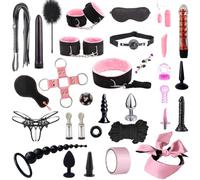 Sex Bondage BDSM Kit Restraints Adjustable Handcuffs Collar Ankle Cuff Blindfold Feather Tickler Anal Plug Adult Games Sex Toys for Men Couples Pink 32 PCS Sets