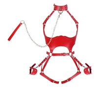 Sex Bondage BDSM Kit Restraints Set for Couple Flirting, Adjustable Restraint Harness Kit with Leash Wrist Cuffs and Waist Garter Belt Full Body Harness for Women (Red)