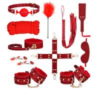 Sex Bondage BDSM Kit Restraints - Upgrade 11PCS Sets with Adjustable Handcuffs Collar Ankle Cuff Blindfold Feather Tickler Adult Games Sex Toys for Men Women and Couples Foreplay | Red
