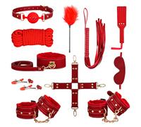 Sex Bondage BDSM Kit Restraints - Upgrade 11PCS Sets with Adjustable Handcuffs Collar Ankle Cuff Blindfold Feather Tickler Adult Games Sex Toys for Men Women and Couples Foreplay | Pink (Red)