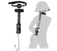 Sex Bondage Collar with Anal Hook & Ball Gag, BDSM Slave Leather Neck to Wrist Bondage Restraints Kit, Kinky Submissive Back Handcuffs Harness Strap, Anal Ball Fetish Couples Sex Game Tool
