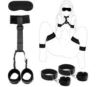 Sex Bondage Neck to Wrist Restraints Thigh Cuffs Bondage Set Behind Back Handcuffs Collar with Blindfold Adjustable Leg Straps BDSM Set Bed SM Games Play Sex Toys for Couples