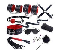 Sex Bondage Restraints BDSM Kit, 10Pcs Bed Restraint Sex Rope Adult Sex Toys for Couples, Sex Restraints Set with Blindfold Collar Handcuffs Whip Ball Gag Nipple Clamps Adult Sex Games Foreplay