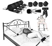 Sex Bondage Restraints BDSM Toys, Versatile Bed Restraints Couple Sex Toys with 4 Separate Straps, Bondage Cuffs, Blindfold, Feather BDSM Kit (Black)