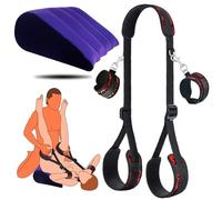 Sex Bondage Restraints Leather Wrist & Thigh BDSM Set with Sex Pillow,Bed Restraints for Couples,Sex Pillow Position Cushion Triangle Inflatable Ramp Sex Furniture Positioning(Gift Blue Black Pillow)