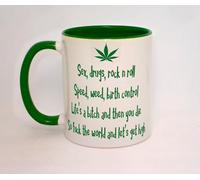 Sex, Drugs & Rock & Roll Ceramic Mug Great Funny Weed Spliff Cannabis High Green Gift
