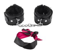Sex Handcuffs and Blindfold, Fluffy Handcuffs,Handcuffs Adult Bedroom for Cosplay,Fluffy Hand Cuff for Prop Dress Ball Party (Black and Red)