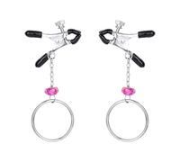 Sex Nipple Clamps with Chain and 1 Crystal Adjustable Nipple Clips to Sm Games for Women and Couple Adult Sex Toys Purple One Size