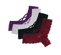Sex Panties for Women Panties Flowers Underwear Lace Thongs Waist Sexy Lingerie Low G-string Women 4PC Open Gusset Panties (White,Black,Wine Red,Red, S)