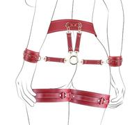Sex Restraints Kit - 6PCS Sets with Adjustable Handcuffs Thigh Cuffs Ankle Cuff Blindfold Cross Strap Waist Strap, BDSM Slave Gameplay Tools for Men Women and Couples (Red)