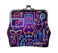 Sex Shop Neon Concept Women's Leather Coin Purse, Small Change Pouch with Kiss-Lock Clasp Closure Buckle Wallet for Girl Gift