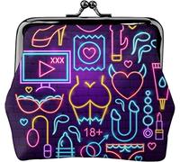 Sex Shop Neon Concept Women's Leather Coin Purse, Small Change Pouch with Kiss-Lock Clasp Closure Buckle Wallet for Girl Gift