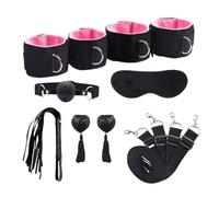 Sex Tools for BDSM Bondage Restraint Adult S&M Fetish Games Set Vibrator Handcuffs Ankle Bed Toys Kits for Couples Sex Toys Women Pink l 7pc