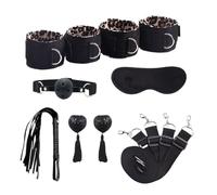 Sex Tools for BDSM Bondage Restraint Adult S&M Fetish Games Set Vibrator Handcuffs Ankle Bed Toys Kits for Couples Sex Toys Women Leopard l 7pc