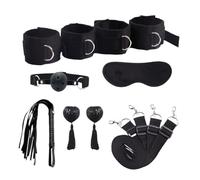 Sex Tools for BDSM Bondage Restraint Adult S&M Fetish Games Set Vibrator Handcuffs Ankle Bed Toys Kits for Couples Sex Toys Women Black l 7pc