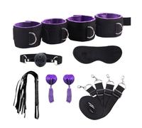 Sex Tools for BDSM Bondage Restraint Adult S&M Fetish Games Set Vibrator Handcuffs Ankle Bed Toys Kits for Couples Sex Toys Women Purple l 7pc