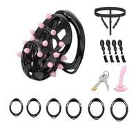 Sex Toys Chastity Cage Penis Bondage Devices Lightweight for Men Cross Dressing Fetish Restraint SM Inverted Invisible Use with 6 Cock Rings,Elasticity Belt Urethral Sound Catheter Plug(B,M)