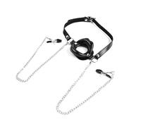 Sex Toys Leather Restraints Ball Mouth with Nipple Clamps Silicone Ball Gag Alternative Open O-Ring Gag Adjustable Strap Bondage for Adult Sex Play