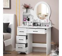 sexaoalx Dressing Table with LED Lights, Vanity Table with Adjustable Brightness Mirror, Makeup Desk with 4 Drawers and Open shelves, 80x40x137cm, White(Shipment from the UK) White