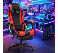 sexaoalx Gaming Chair with Bluetooth-compatible Speakers & RGB LED Lights,Computer Chair and Lumbar Support,Height Adjustable,for Office, Black & Red