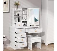 sexaoalx Makeup Table with Mirror, Dressing Table Vanity with 6 Drawers, Vanity Talbe for Home Furniture(Shipment from the UK) White