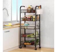 sexaoalx Storage Trolley Cart Slide-out Rolling Utility Rotating Trolley Mobile Storage Shelving Organizer for Kitchen, Bathroom, Laundry Room, Bedroom(Shipment from the UK) Black 5 Layers