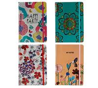 sexeeg 4 Pack Hardcover Journal Notebook, A5 Embossed Pattern Cover Ruled Lined Journal with Elastic Band for School Work Travel Writing, Bulk Notebook, 5.7” X 8.4”