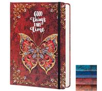 sexeeg Ruled Journal Notebook, B5 3D Butterfly Embossed Hardcover Writing Journal with Elastic Closure Band, 192 Pages Lined Paper for School, Office, Home, 9" X 6.9" (Red)