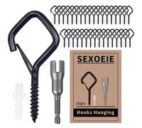 Sexoeie 35 PCS Eye Screw Hooks for Hanging Heavy Duty with Safety Buckle.Metal Ceiling Hooks for Hanging Plants,Cup,Wind Chime,Bird Feeders,Christmas String Lights at Indoor&Outdoor,2.36 Inches Black