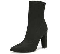 sexrosly Women's High Heeled Booties Pointed Toe Mid Calf Ankle Boots Block Chunky Heels boot Stretch Fashion Sexy Wedding Short Bootie, Black, 8 UK