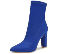 sexrosly Women's High Heeled Booties Pointed Toe Mid Calf Ankle Boots Block Chunky Heels boot Stretch Fashion Sexy Wedding Short Bootie, Blue, 8 UK
