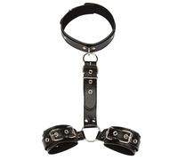 Sexual Restraint Adjustable Outdoor Classic Black Soft Leather Hand And Neck Support Multifunctional Binding Handcuffs - D2