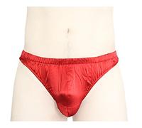 Sexy 100% Silk Satin Underwear Mens Thong Briefs Size USS[Red]