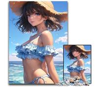 Sexy Anime Girl in Summer Outfit Jigsaws 1000 Pieces for Adults Impossible Jigsaw Puzzles for Adults for Parents Lovers Friends Age 14 1000 PCS(75x50cm)