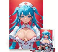 Sexy Anime Nurse with Blue Hair for Adults 1000 Piece Jigsaw Puzzle Mind Puzzle Relaxing Fun Image Assembly Warm Surprise 38x26cm