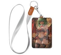 Sexy Anime Woman Little Devil Leather Badge Holder for Women with Lanyard and 3-Card Capacity Security Card Holder for Office Worker Nurse Teacher Student